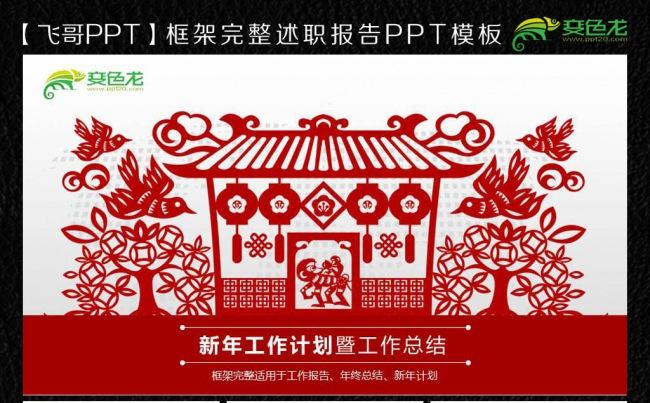 简约红色剪纸中国年工作报告ppt模板缩略图