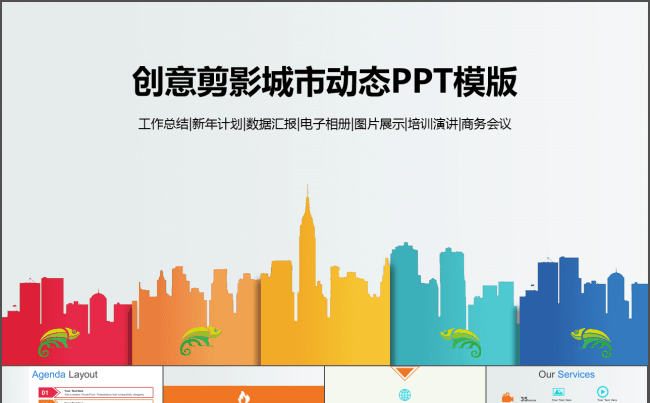 彩色城市剪影工作总结商业创业计划书动态PPT模版缩略图