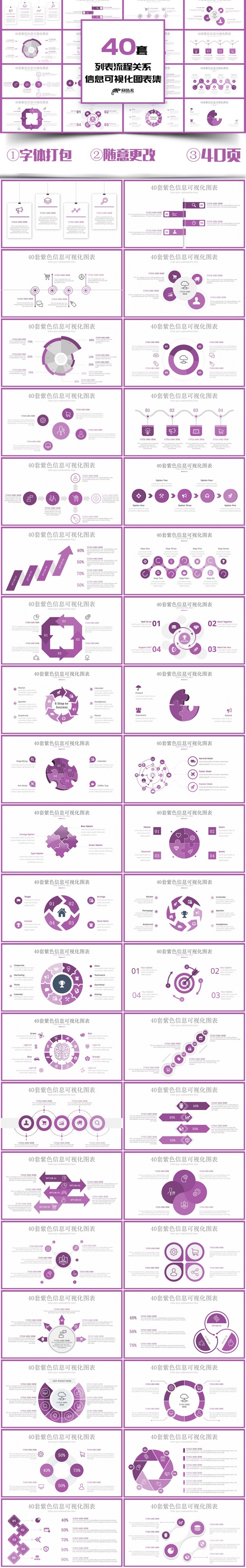 40套紫色信息可视化PPT图表