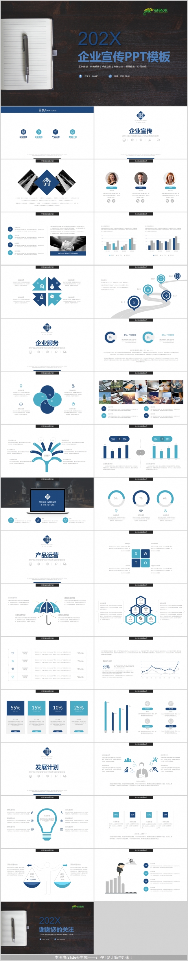 极简蓝色公司企业宣传计划销售报告通用PPT模板