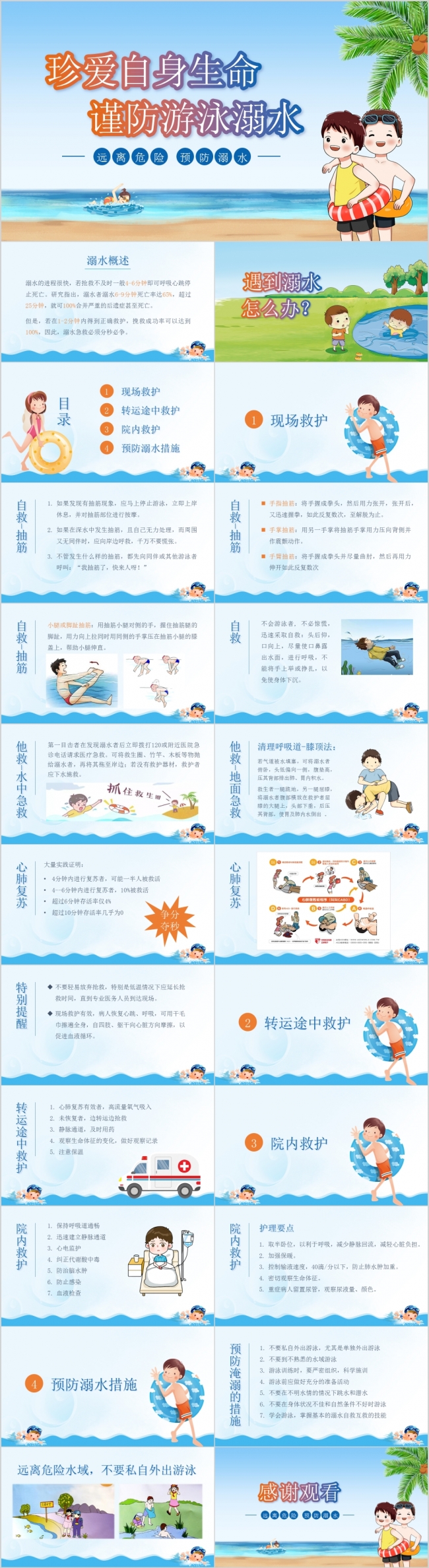 卡通风预防溺水儿童安全教育课件PPT模版