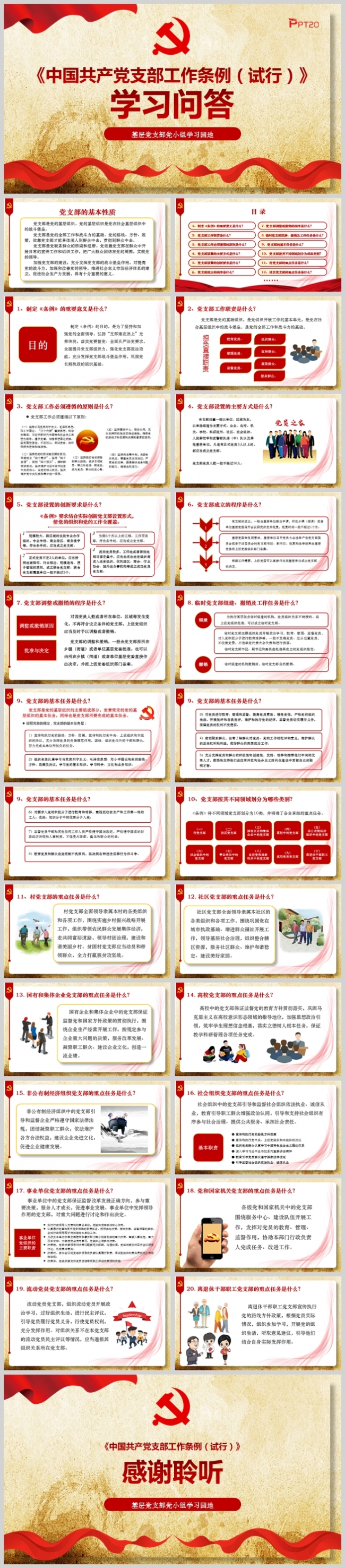 《中国共产党支部工作条例（试行）》学习问答PPT模板